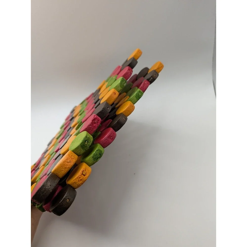 Wooden Bamboo Beaded Trivets Colorful Grannycore‎ Pot Holders 7 In X 7 In Boho